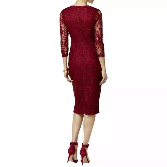 Jessica Simpson red lace midi sheath dress - Picture 2 of 8